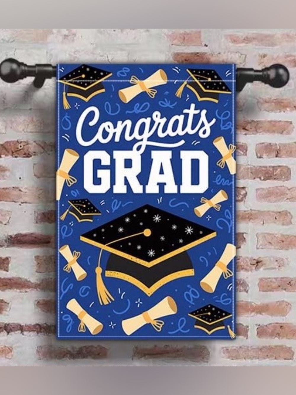 NWT Blue Double Sided “Congrats Grad” Graduation 12” X 18” Garden Flag